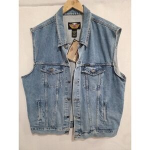 Harley-Davidson Denim Vest Mens XXL Deadstock NWT Blue Biker Y2K 98291-02VM